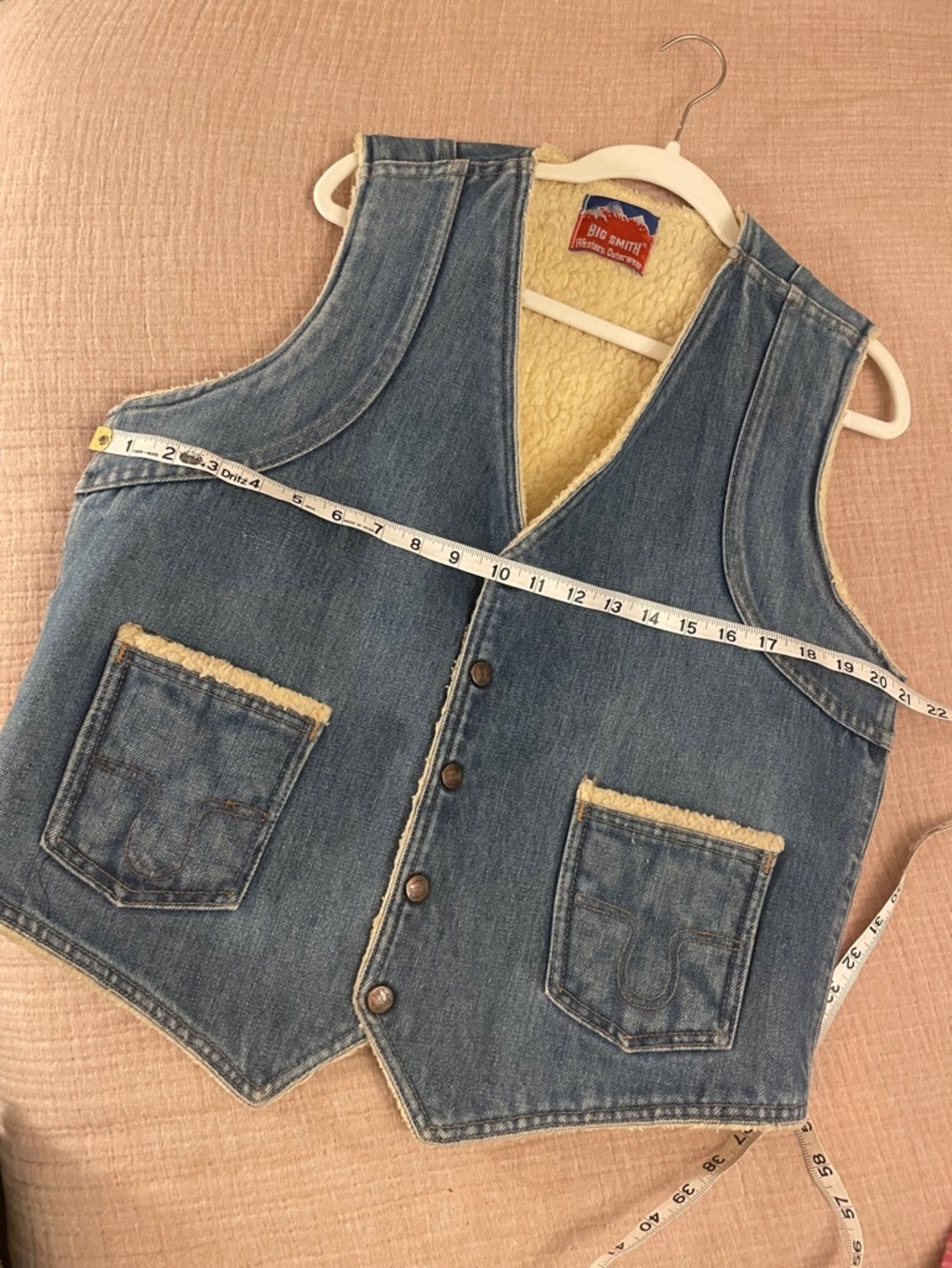 VTG‎ BIG SMITH Men’s Blue Denim Sherpa-Lined Vest - Picture 5 of 8